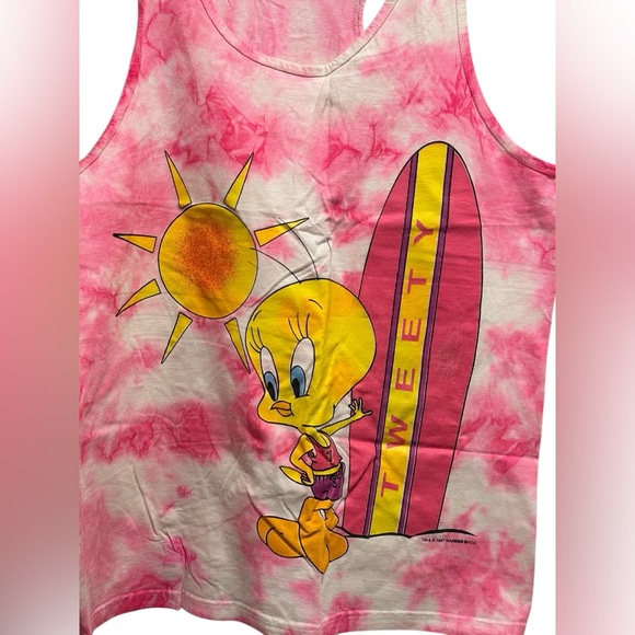 Vintage 1997 Tweety Bird Looney Tunes Tank Top Tie Dye Racer Back Pink Size XL - Picture 2 of 7